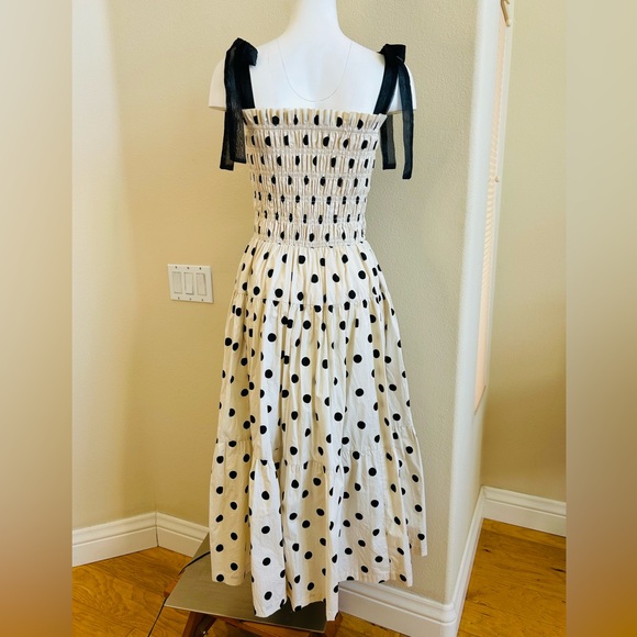 En Saison Tiered Polka Dot Midi Dress Medium Off White Black Anthropologie - Picture 4 of 4